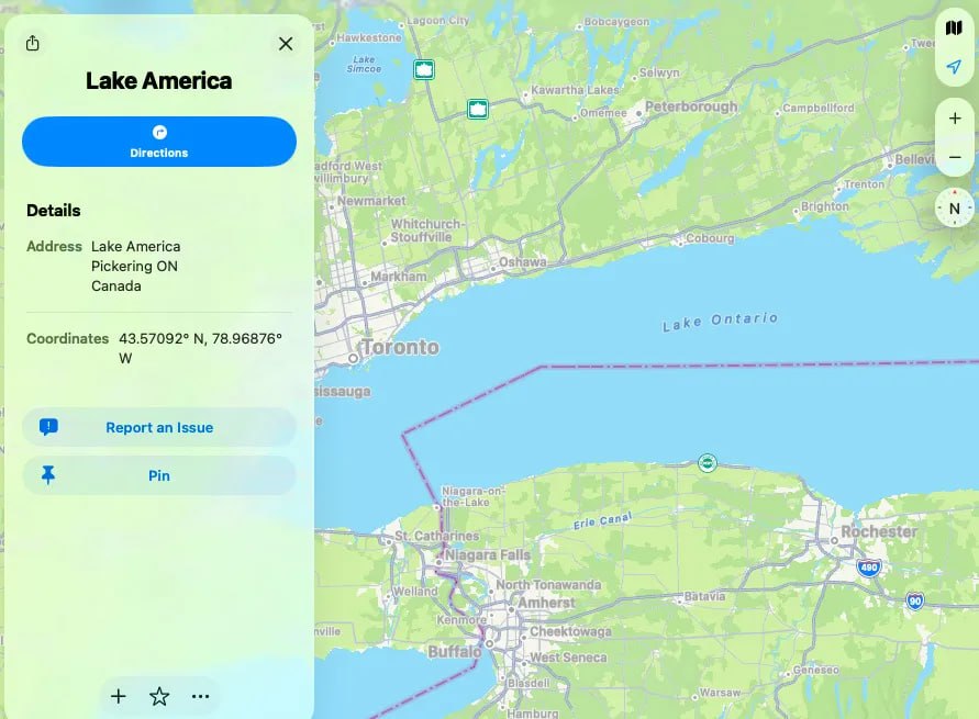 Apple Maps переименовала озеро Онтарио в «Озеро Америка» после указа Дональда Трампа